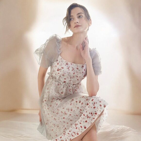 NWT J.ING Floral Print Bubble Sleeve Mini Dress - Picture 2 of 6